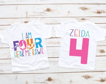 Dinosaur I am four hear me rawr girls 4th birthday shirt, dinosaur 4th birthday shirt, dinosaur birthday, dinosaur shirt , fourth birthday