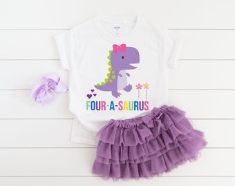 Dinosaur 4th Birthday Shirt, four-a-saurus,  dinosaur birthday, dinosaur shirt, dinosaur birthday girl, dinosaur girl birthday, girls 4th