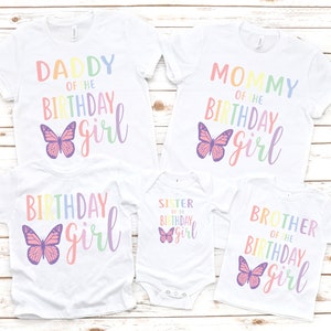 Family matching butterfly girl birthday shirts, birthday girl shirt, birthday girl party, butterfly theme party, 1st birthday shirt
