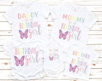 Family matching butterfly girl birthday shirts, birthday girl shirt, birthday girl party, butterfly theme party, 1st birthday shirt