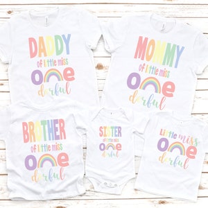 Miss onederful girls pastel rainbow 1st first birthday shirt, rainbow theme party, 1st birthday shirt, personalized 1st birthday, family