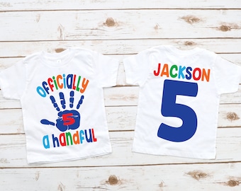 5th birthday shirt boy, officially a handful, 5th birthday, five year old boy shirt, handful shirt, boy birthday shirt, 5th birthday boy