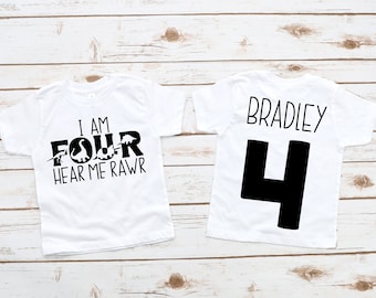 Dinosaur birthday shirt, I am four hear me rawr boys 4th, dinosaur 4th birthday shirt, dinosaur birthday, dinosaur shirt , fourth birthday