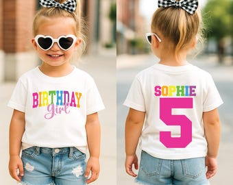 Neon Birthday Girl Shirt, Personalized Name and Age Tee, Rainbow Kids Birthday Outfit, Any Age Toddler Birthday Top, Rainbow Birthday Girl