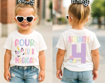 Unicorn 4th fourth four ever magical girl birthday shirt , unicorn birthday , unicorn shirt, unicorn birthday outfit, girl birthday shirt