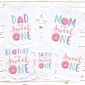 Family matching sweet one donut girl birthday shirts, sweet one birthday, donut grow up, 1st birthday party, first birthday girl outfit