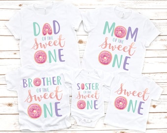 Family matching sweet one donut girl birthday shirts, sweet one birthday, donut grow up, 1st birthday party, first birthday girl outfit