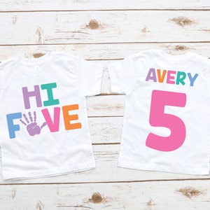 Girls 5th birthday hi five shirt, fifth birthday shirt, 5th birthday shirt girl, girls fifth birthday shirt, 5th birthday tee, 5 years old