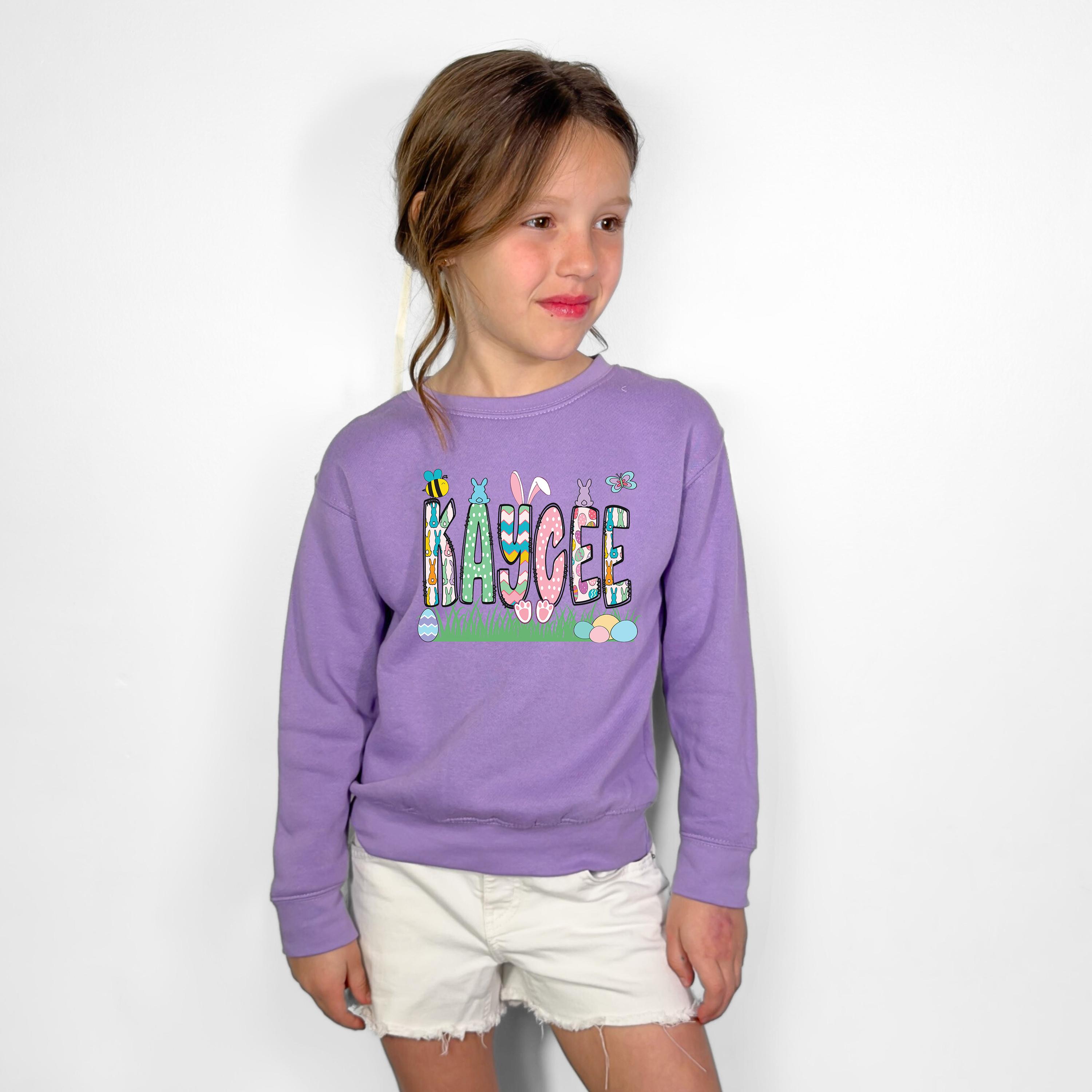 Mädchen Personalisierter Osterpullover, Kinder Ostershirt, Kleinkind Ostern, Osterpullover, Retro Ostern, Kinder Ostergeschenk, personalisiertes Shirt