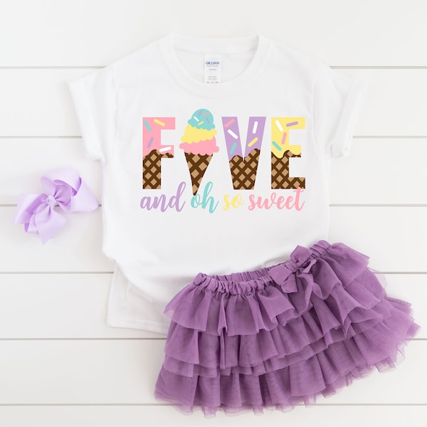 Five and oh so sweet ice cream girls 5th birthday shirt, 5th birthday party, ice cream shirt, ice cream birthday, ice cream birthday party