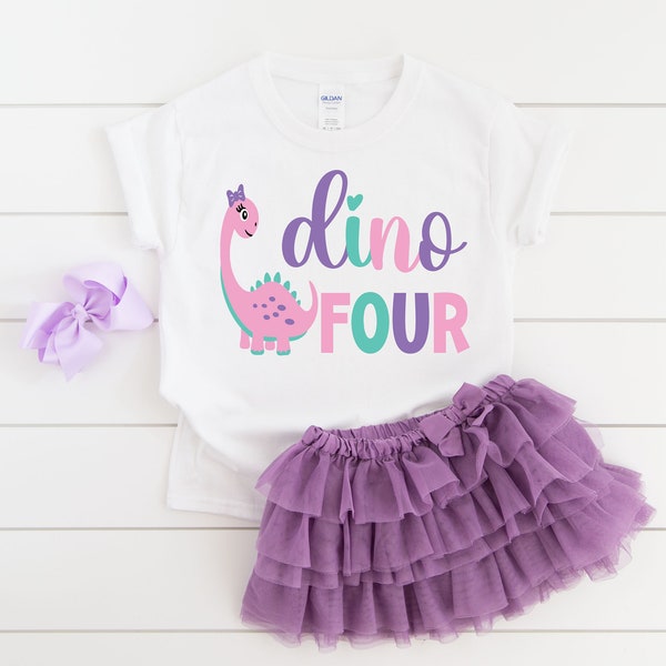 Chemise fille dinosaure 4e anniversaire, Dino quatre, anniversaire fille dinosaure, chemise fille dinosaure, fille anniversaire dinosaure, chemise fille 4e anniversaire