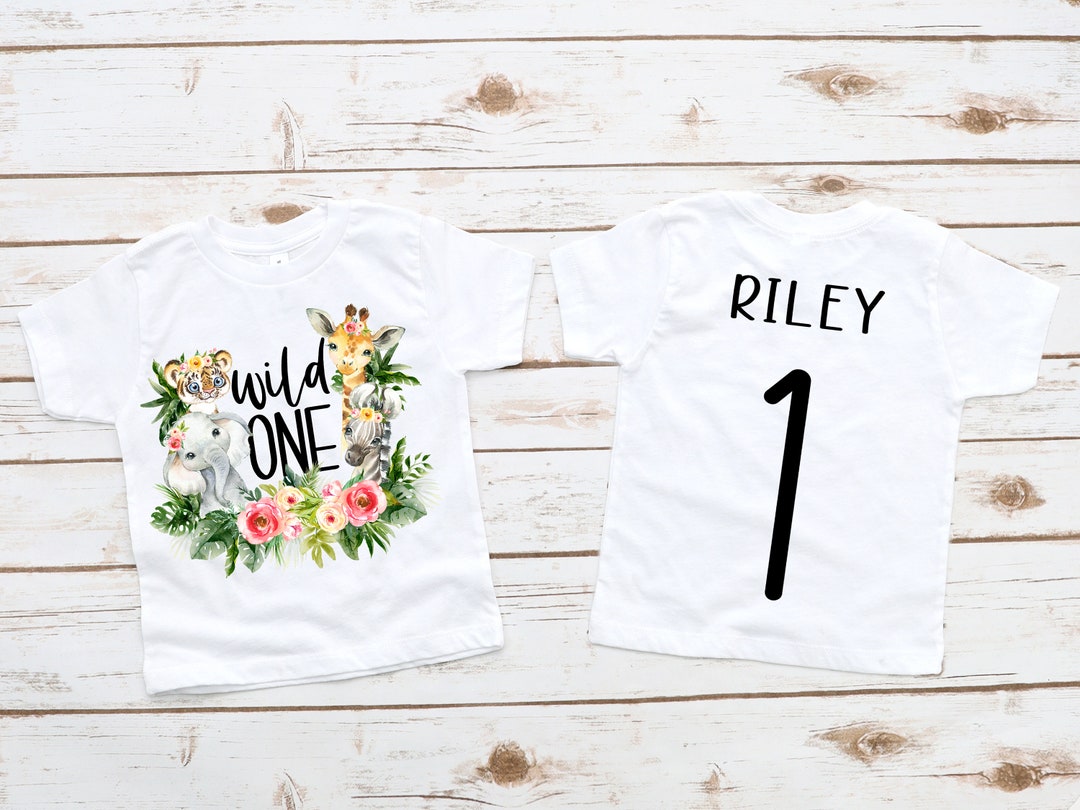 Wild One Birthday Shirt, Girls 1st Safari Floral Zoo Animal