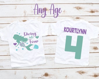 Mermaid birthday shirt, Diving into four , mermaid shirt, mermaid party, mermaid theme, under the sea, mermaid outfit, cute mermaid
