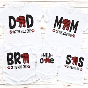 Family Wild one lumberjack bear buffalo plaid camping 1st first birthday shirt, camping first birthday, camping party theme,  camping shirt