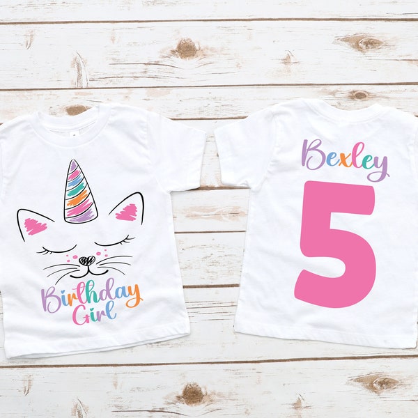 Caticorn girls birthday shirt, kitty cat party, cat birthday, girl birthday shirt, unicorn birthday party, cat theme,  caticorn birthday