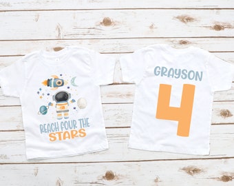 Reach four the stars, space birthday, space birthday shirt, 4th birthday shirt, rocket shirt, outer space birthday, space theme family shirt