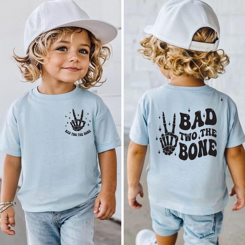 Bad two the bone, camiseta de segundo cumpleaños, camiseta de cumpleaños con calavera, camiseta de cumpleaños para niño, camiseta de cumpleaños para niña, cumpleaños rock n roll, bad 2 the bone BLUE