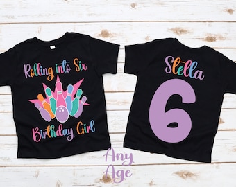 Bowling birthday shirt , bowling party, birthday girl shirt, rainbow birthday party, rainbow bowling, bowling rolling into six, 6th birthday