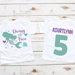 Mermaid girl birthday shirt, Diving into five , mermaid shirt, mermaid party, mermaid theme, under the sea, mermaid outfit, cute mermaid