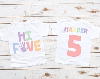 Girls 5th birthday hi five shirt, fifth birthday shirt, 5th birthday shirt girl, girls fifth birthday shirt, 5th birthday tee, 5 years old