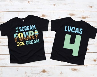Four ice cream boys 4th birthday shirt, 4th birthday party, ice cream shirt, ice cream birthday, ice cream birthday party, I scream four