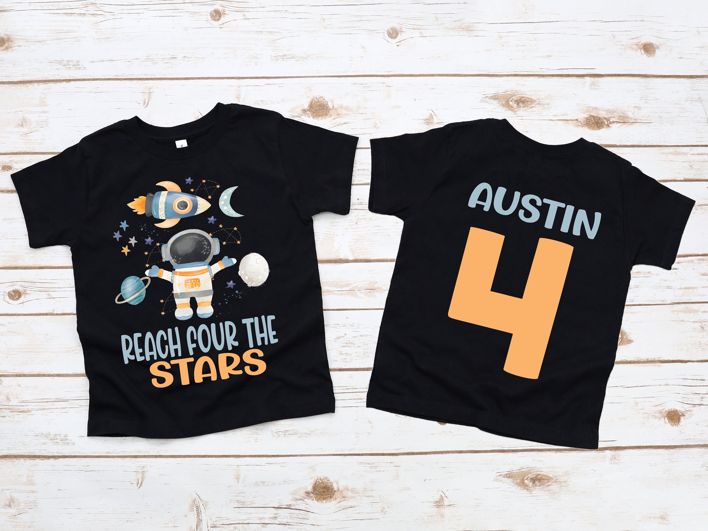 Reach for the Stars With Kids Navy Blue Astronaut Print T-Shirts  