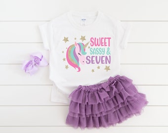 Sweet sassy seven, girls 7th unicorn birthday shirt , unicorn birthday, 7th birthday shirt, 7th birthday girl, seventh birthday shirt