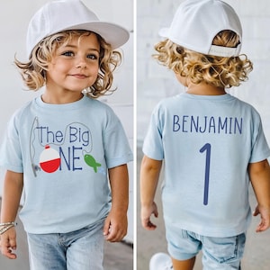 The Big ONE, Fishing First Birthday, Boy Birthday Outfit, Personalized Name & Number Back, 1st Birthday Fishing Theme, Toddler Birthday Tee BLUE