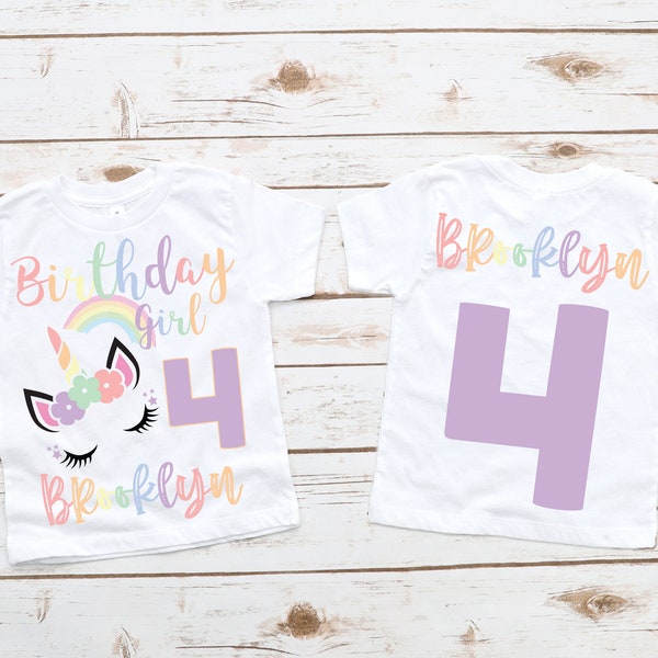 Unicorn pastel rainbow custom girl birthday shirt, unicorn party, unicorn birthday, unicorn outfit, personalized unicorn, unicorn shirt