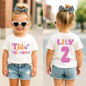 Two the moon, girls outer space shirt, 2nd birthday, birthday girl shirt, space birthday tee, 2nd birthday outfit, outer space shirt, galaxy
