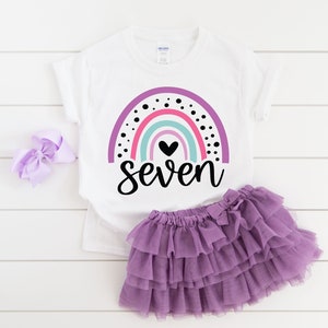 Seventh rainbow heart birthday shirt girl , 7th birthday, 7th rainbow shirt, 7th birthday girl, 7 year old girl gift, seventh birthday shirt