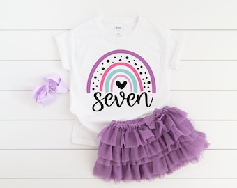 Seventh rainbow heart birthday shirt girl , 7th birthday, 7th rainbow shirt, 7th birthday girl, 7 year old girl gift, seventh birthday shirt