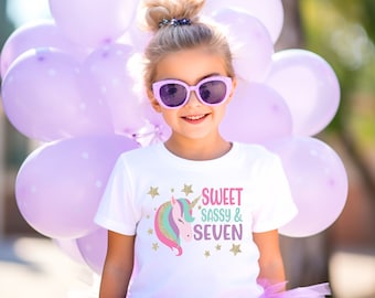 Sweet sassy seven, girls 7th unicorn birthday shirt , unicorn birthday, 7th birthday shirt, 7th birthday girl, seventh birthday shirt