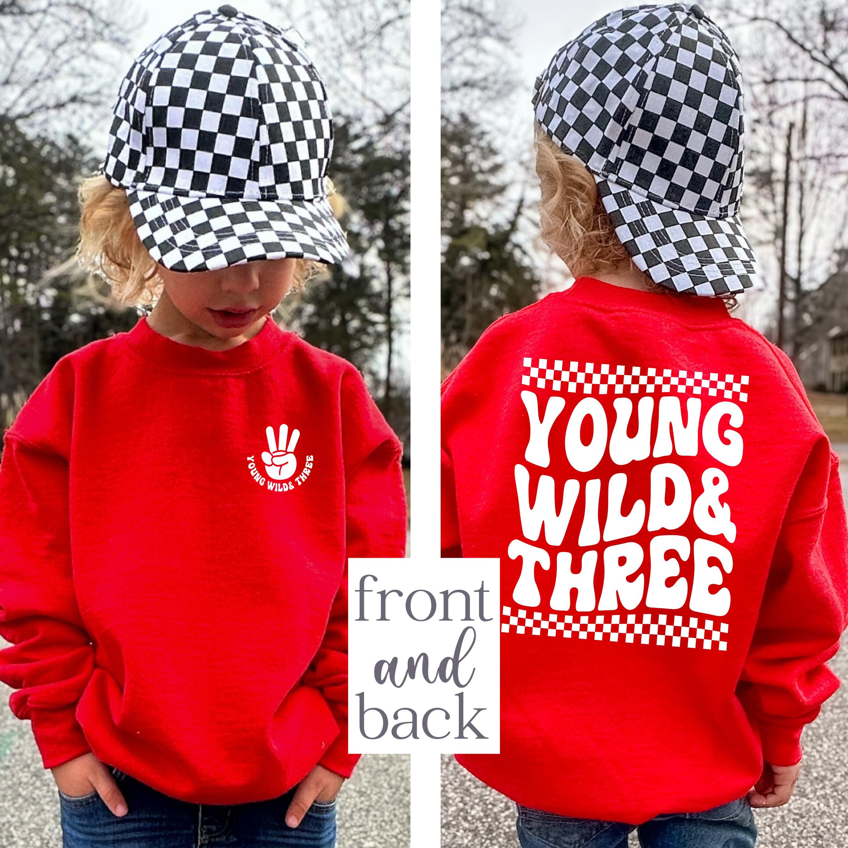 Young wild and three, Boys 3rd third birthday, birthday sweatshirt, boy birthday shirt, 3 year old birthday shirt, 3rd birthday gift boy