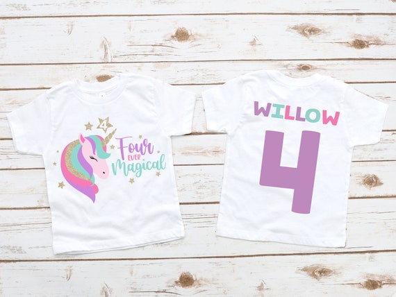 Kids 4th Birthday Girl Unicorn Shirt Fourth Birthday Outfit Kids 4th Birthday Girl Unicorn Shirt Fourth Birthday Outfit
