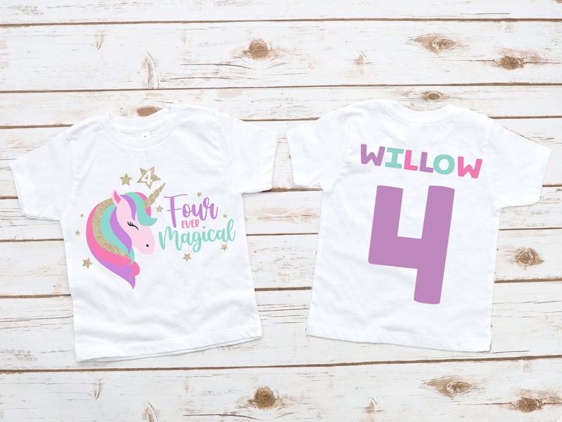 Unicorn 4th fourth four ever magical girl birthday shirt , unicorn birthday , unicorn shirt, unicorn birthday outfit, girl birthday shirt image 2