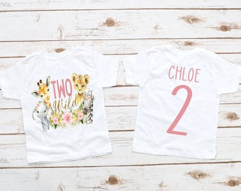 Two wild safari floral zoo animal girls 2nd birthday shirt, second birthday shirt, two wild party, two wild shirt, second birthday gift