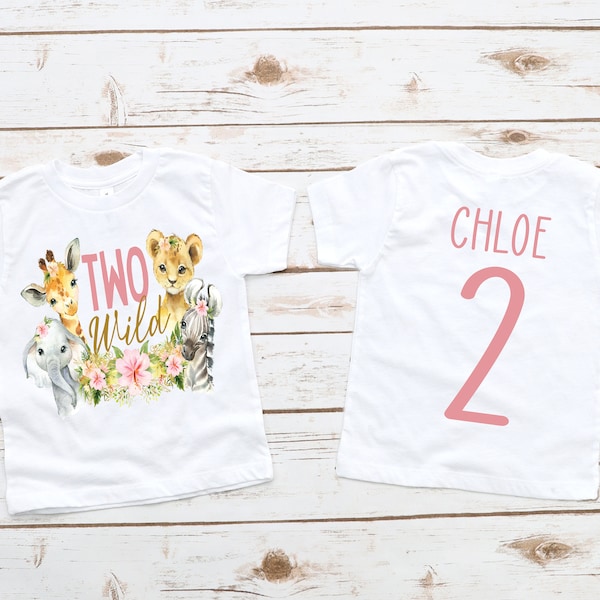 Two wild safari floral zoo animal girls 2nd birthday shirt, second birthday shirt, two wild party, two wild shirt, second birthday gift