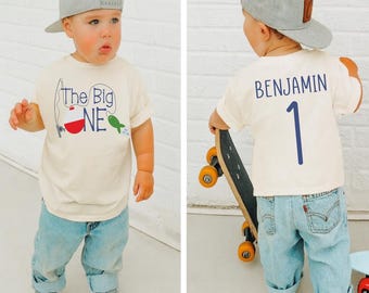 The Big ONE, Fishing First Birthday, Boy Birthday Outfit, Personalized Name & Number Back, 1st Birthday Fishing Theme, Toddler Birthday Tee