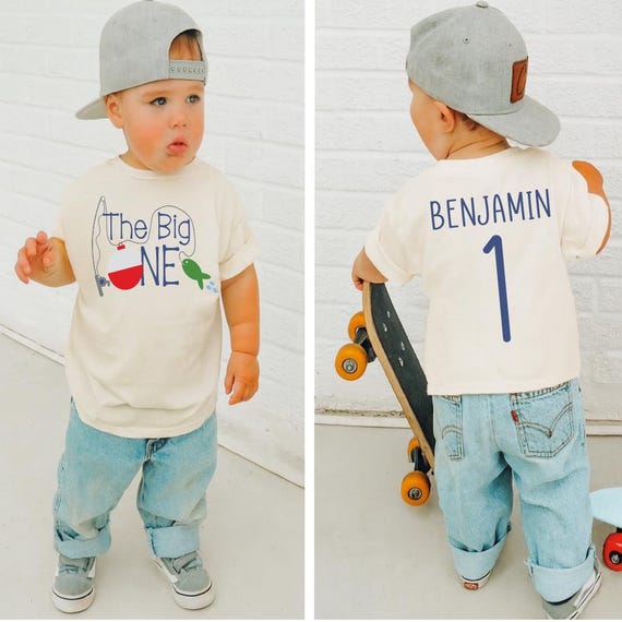 The Big ONE, Fishing First Birthday, Boy Birthday Outfit, Personalized Name & Number Back, 1st Birthday Fishing Theme, Toddler Birthday Tee