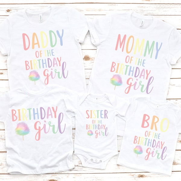 Family matching cotton candy girl birthday shirts, sweet one birthday, candy birthday party, girl birthday party, 1st birthday girl outfit