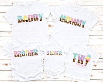 Ice cream birthday shirt, two sweet , sweet one birthday, 1st birthday party, first birthday girl outfit, family matching ice cream shirt