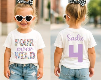 Four Ever Wild Birthday Shirt, Girls 4th Birthday Outfit, Floral Fourth Birthday Tee, Boho Wild Four Shirt, 4th Birthday Girl Top, Cute Tee