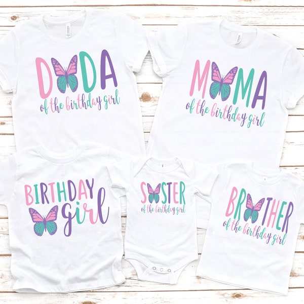 Family matching pastel butterfly girl birthday shirts, birthday girl shirt, birthday girl party, butterfly theme party, 1st birthday shirt