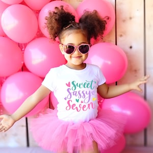 Seventh birthday shirt girl , 7th birthday, 7th birthday shirt, 7th birthday girl, 7 year old girl gift, sweet sassy and seven, 7 years old