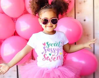Seventh birthday shirt girl , 7th birthday, 7th birthday shirt, 7th birthday girl, 7 year old girl gift, sweet sassy and seven, 7 years old