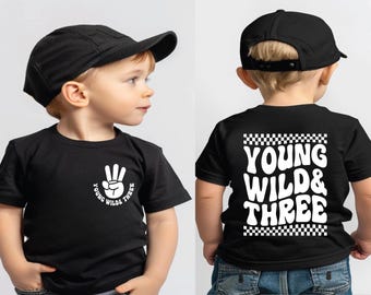 Young wild and three, Boys 3rd third birthday, three year outfit, boy birthday shirt, 3 year old birthday shirt, 3rd birthday gift boy