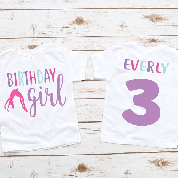 Gymnastics girls custom birthday shirt, gymnastics party, gymnastics theme, girl birthday shirt, girl birthday party, gymnast shirt