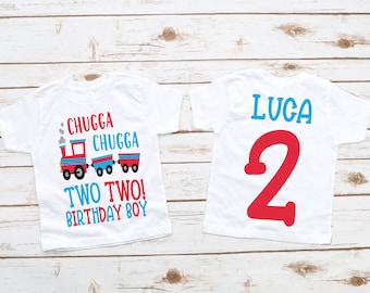 Train boys chugga choo two 2nd birthday shirt, boys second birthday, 2 year old shirt, 2nd birthday party, train theme party, train shirt