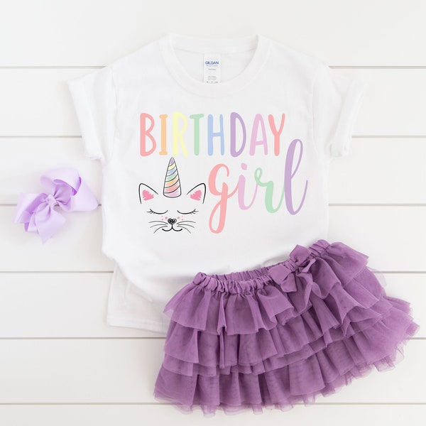 Caticorn girls birthday shirt, kitty cat party, cat birthday, girl birthday shirt, unicorn birthday party, cat theme,  caticorn birthday
